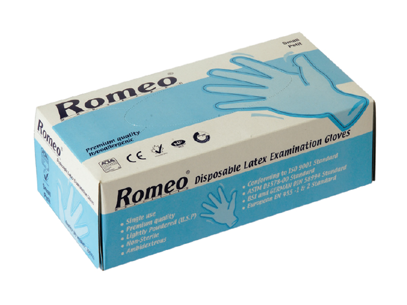 Romeo Latex Disposable Examination Gloves, 100 pcs