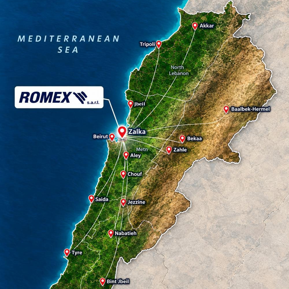Map of Lebanon showing the Romex distribution network