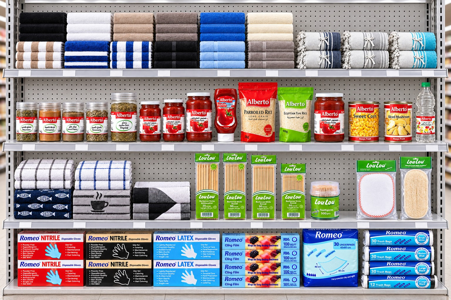Supermarket shelves stocked with Romex brands